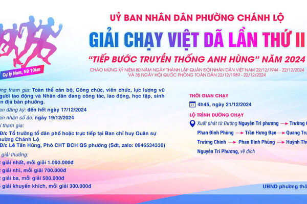 UBND PHƯỜNG CHÁNH LỘ THÔNG BÁO TỔ CHỨC CHẠY VIỆT DÃ NĂM 2024